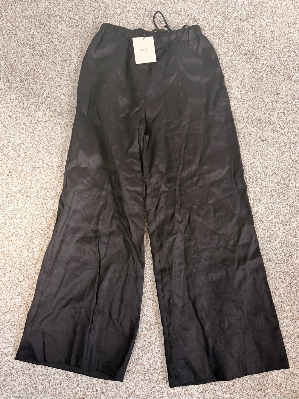 DISSH Black Elastic Draw String Waist Wide-Leg Pants
